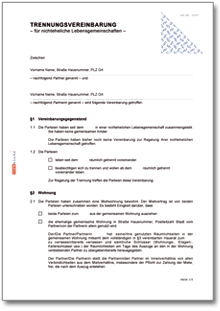 Trennungsvereinbarung ohne Kinder Word