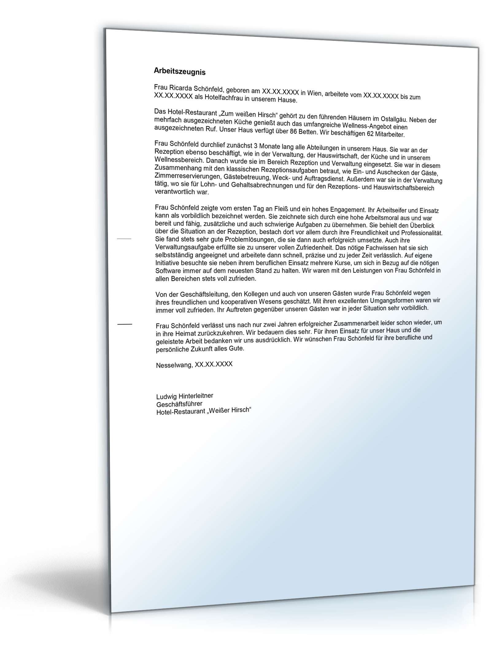 Arbeitszeugnis Hotelfachleute Excel. Seite: 4