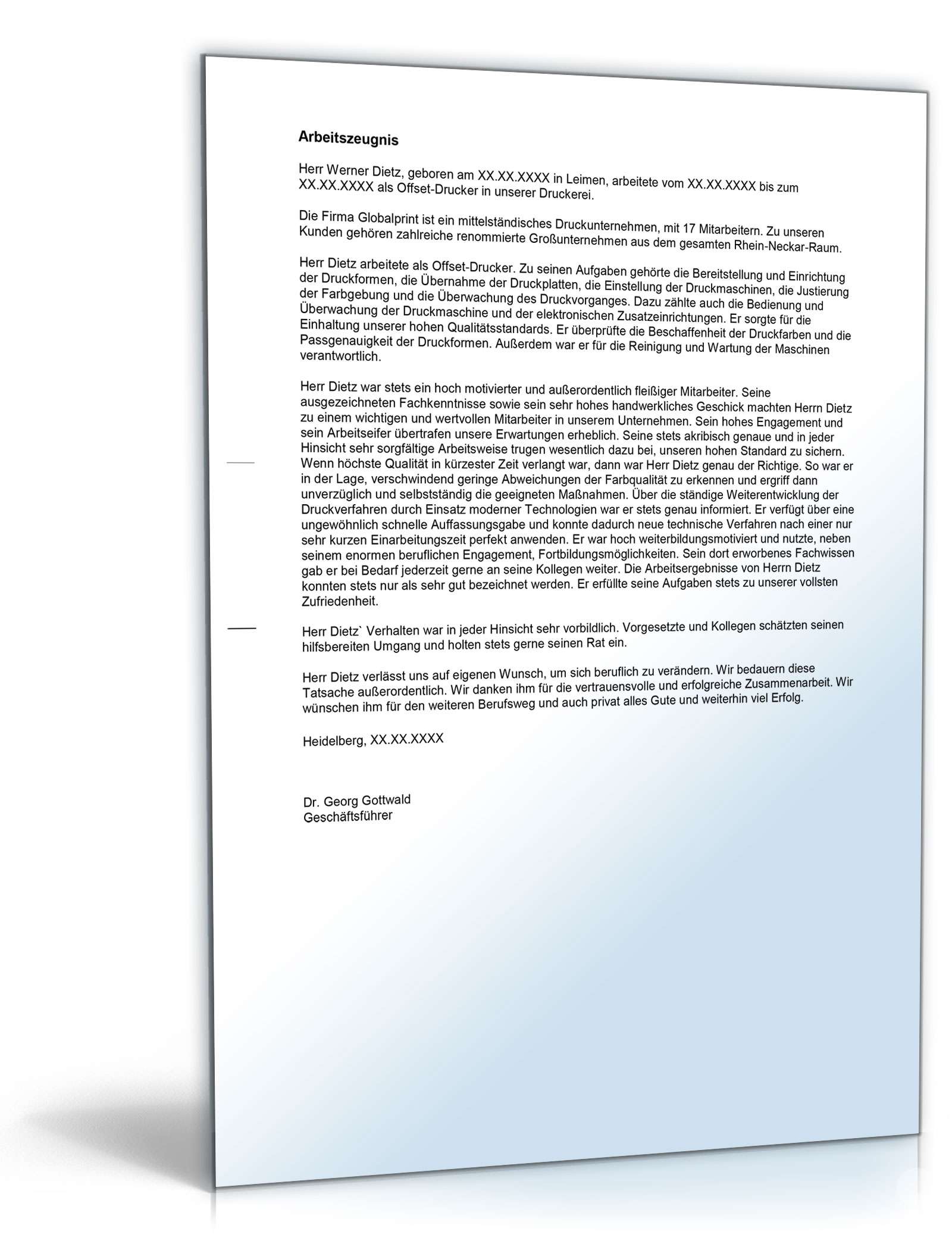 Arbeitszeugnis Drucker Excel. Seite: 3