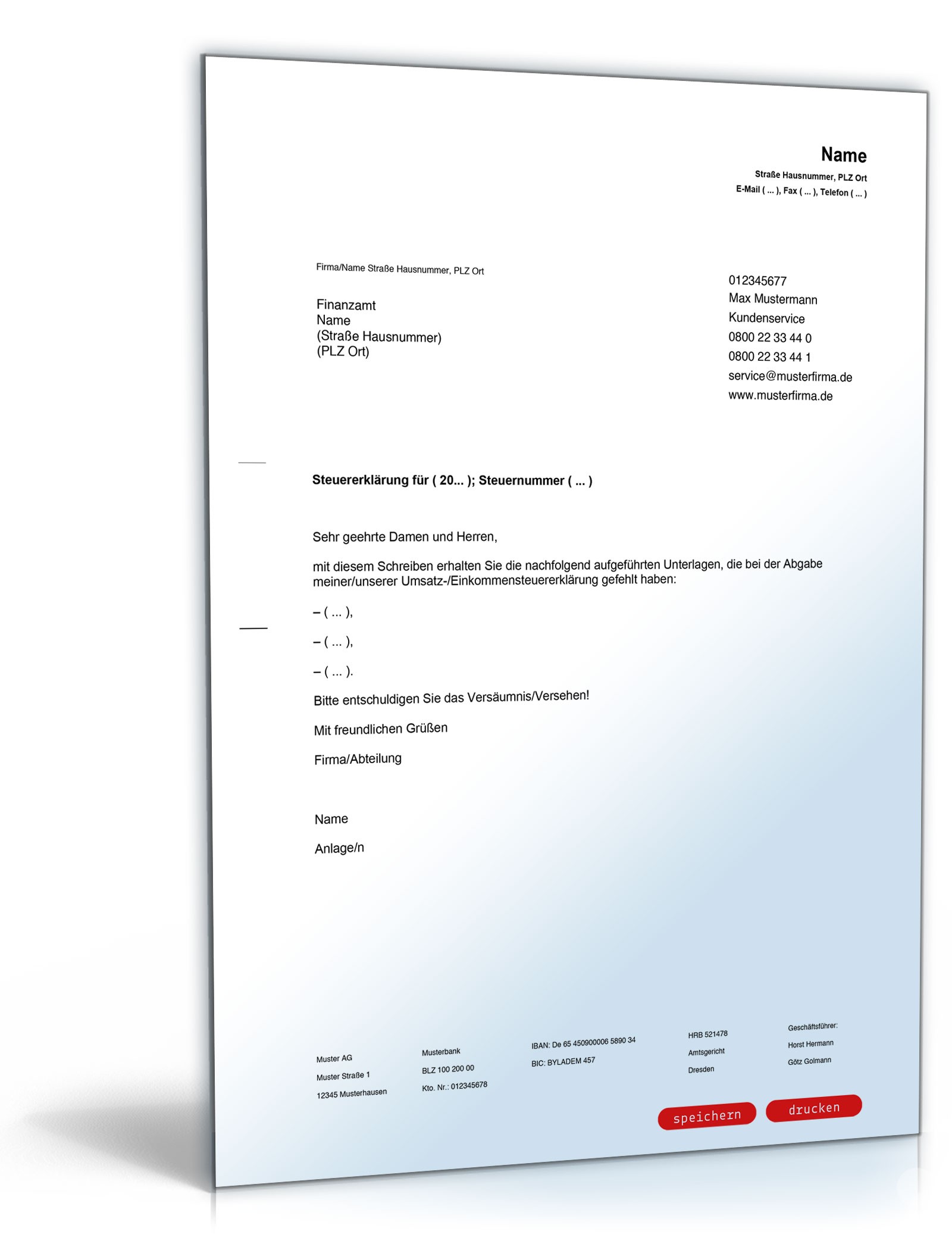 Begleitschreiben zur Steuererklärung PDF