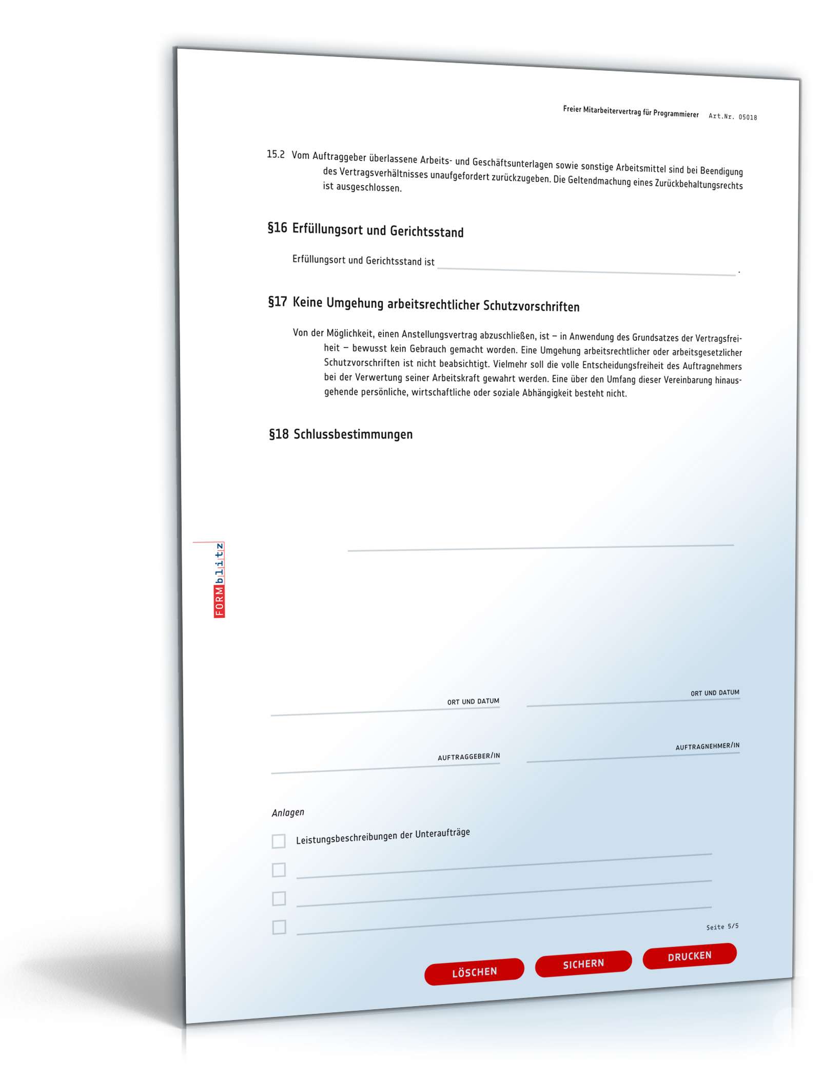 Freier Mitarbeitervertrag Programmierer PDF. Seite: 5