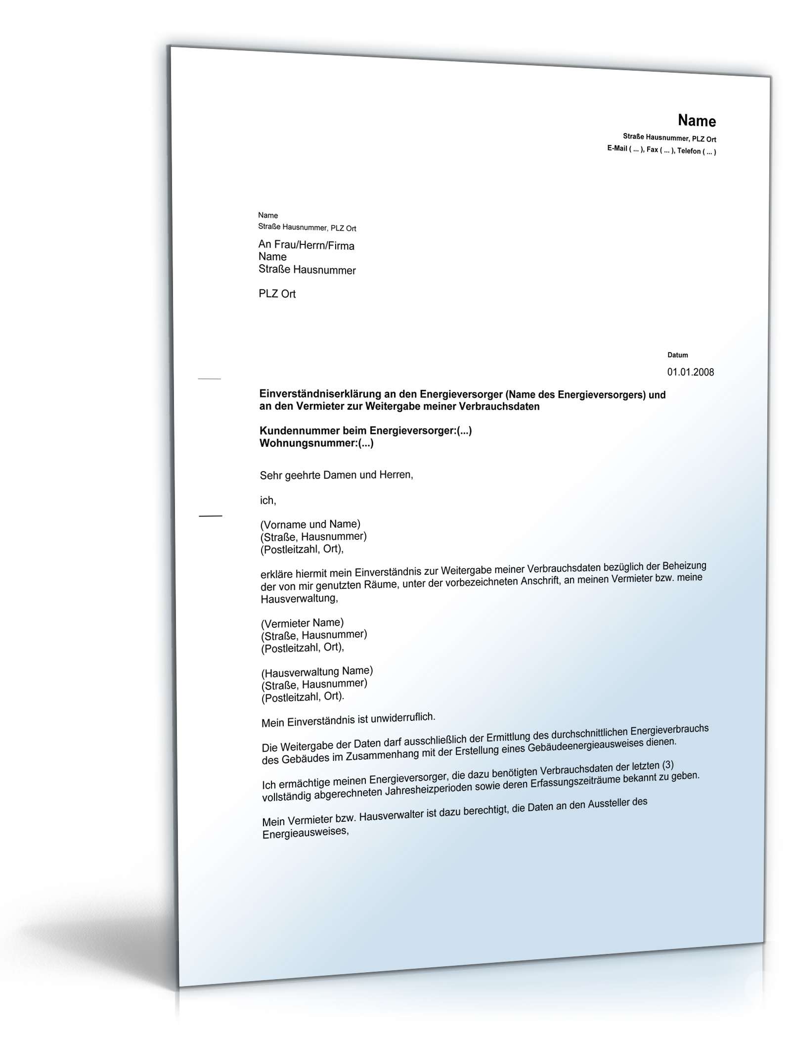 Einverständniserklärung Herausgabe Verbrauchsdaten PDF