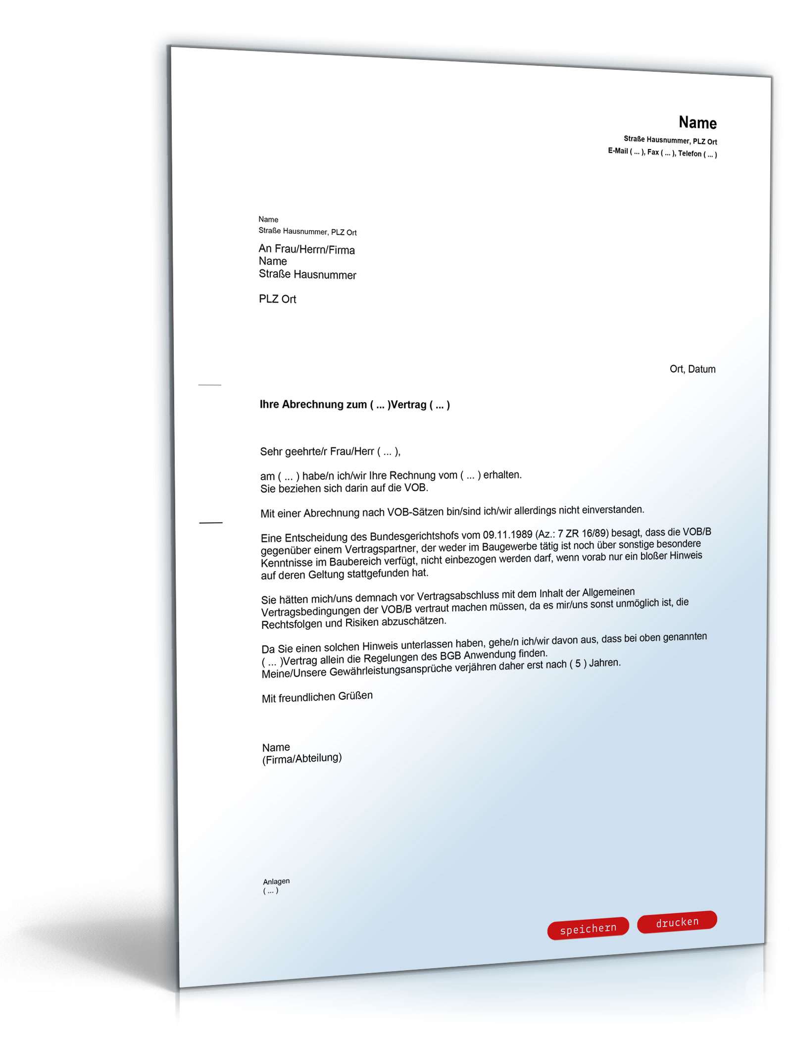 Beschwerde wegen Abrechnung nach VOB PDF