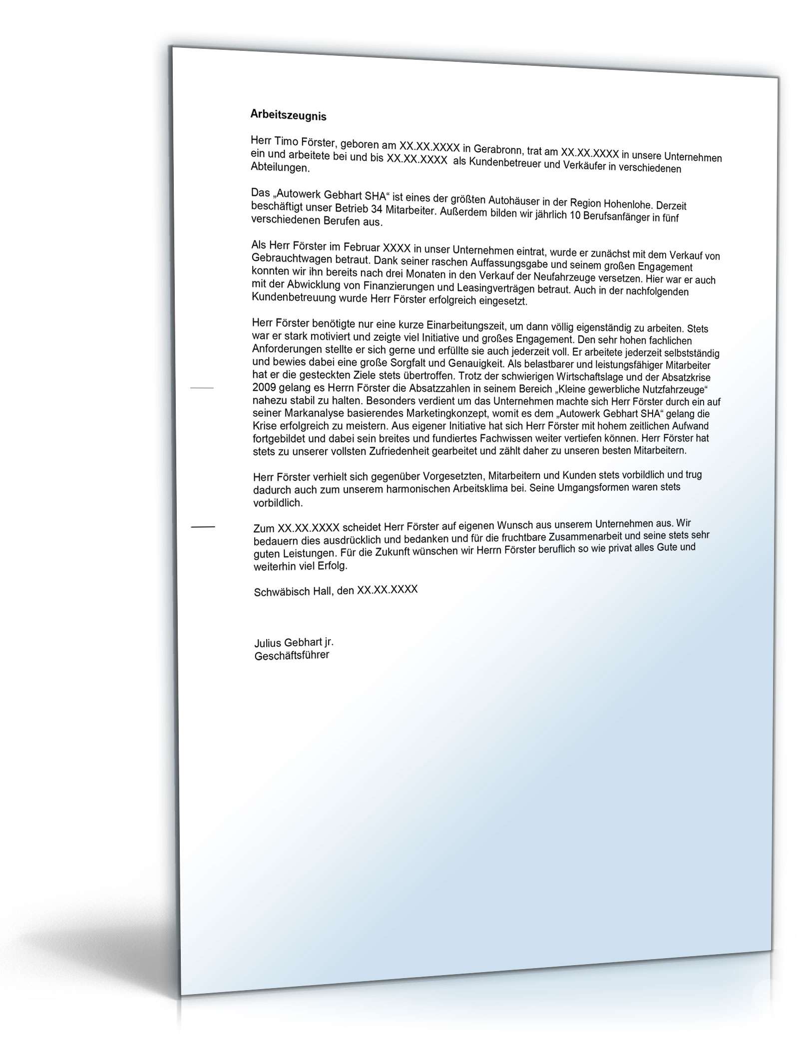 Arbeitszeugnis Automobilkaufleute Excel. Seite: 3