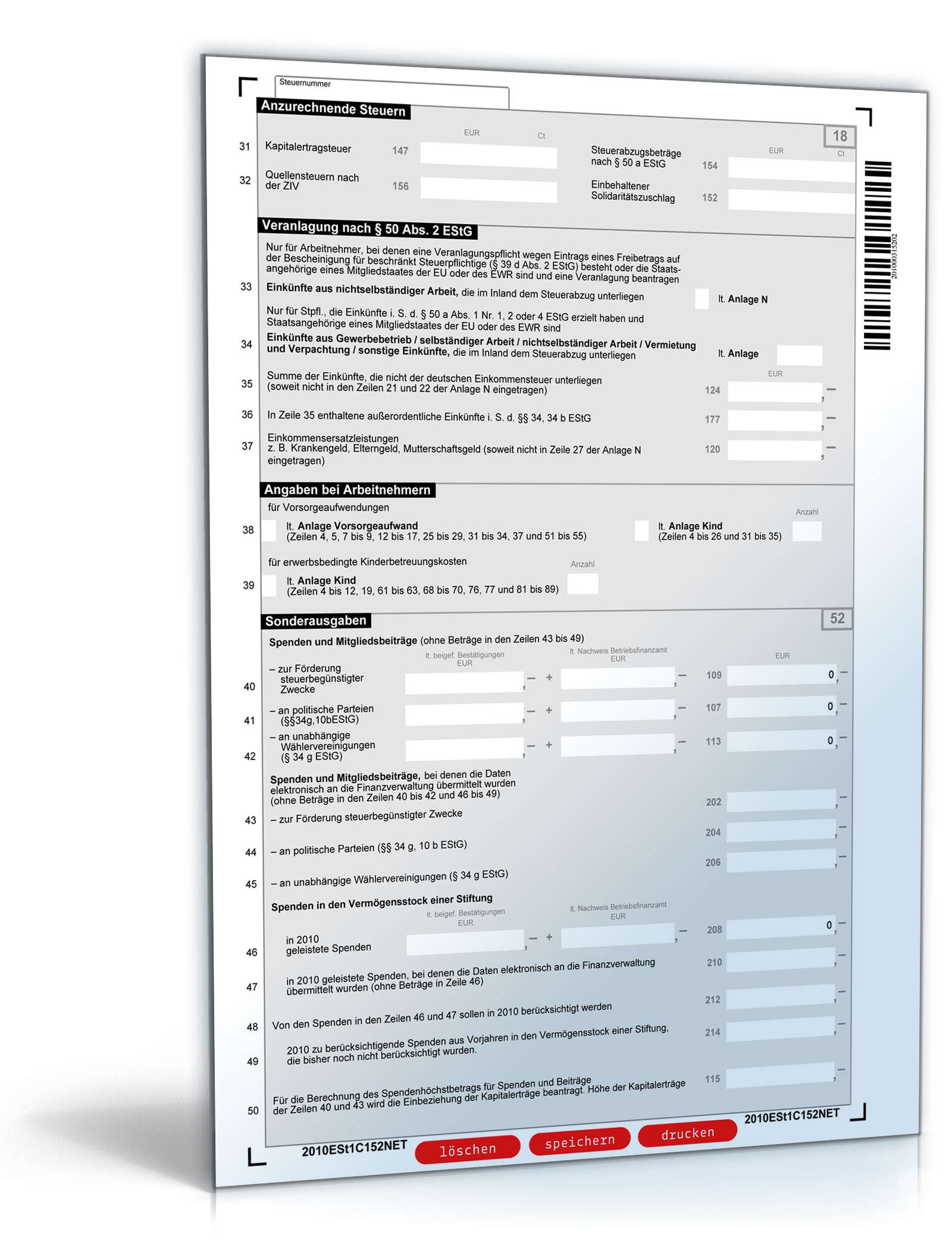 Einkommensteuererklärung beschränkt Steuerpflichtige 2010 PDF. Seite: 2