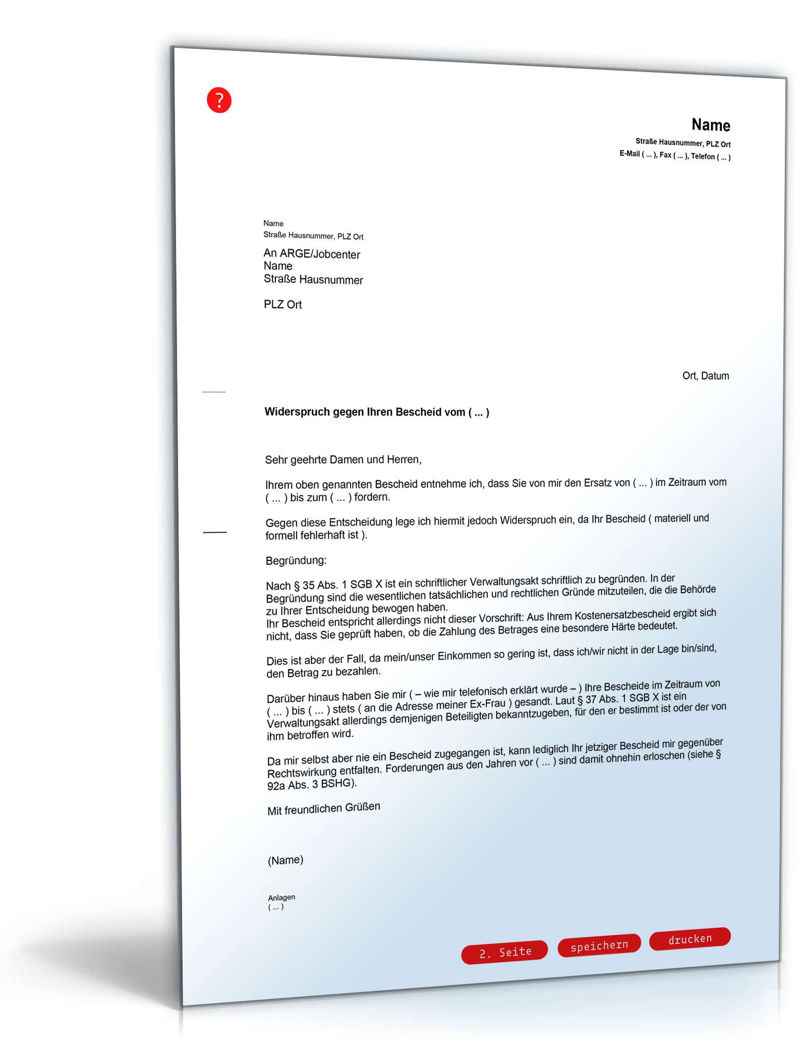 Widerspruch Rückzahlung ALG II Verjährung PDF