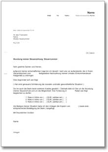 Antrag auf Stundung der Steuerschuld Word