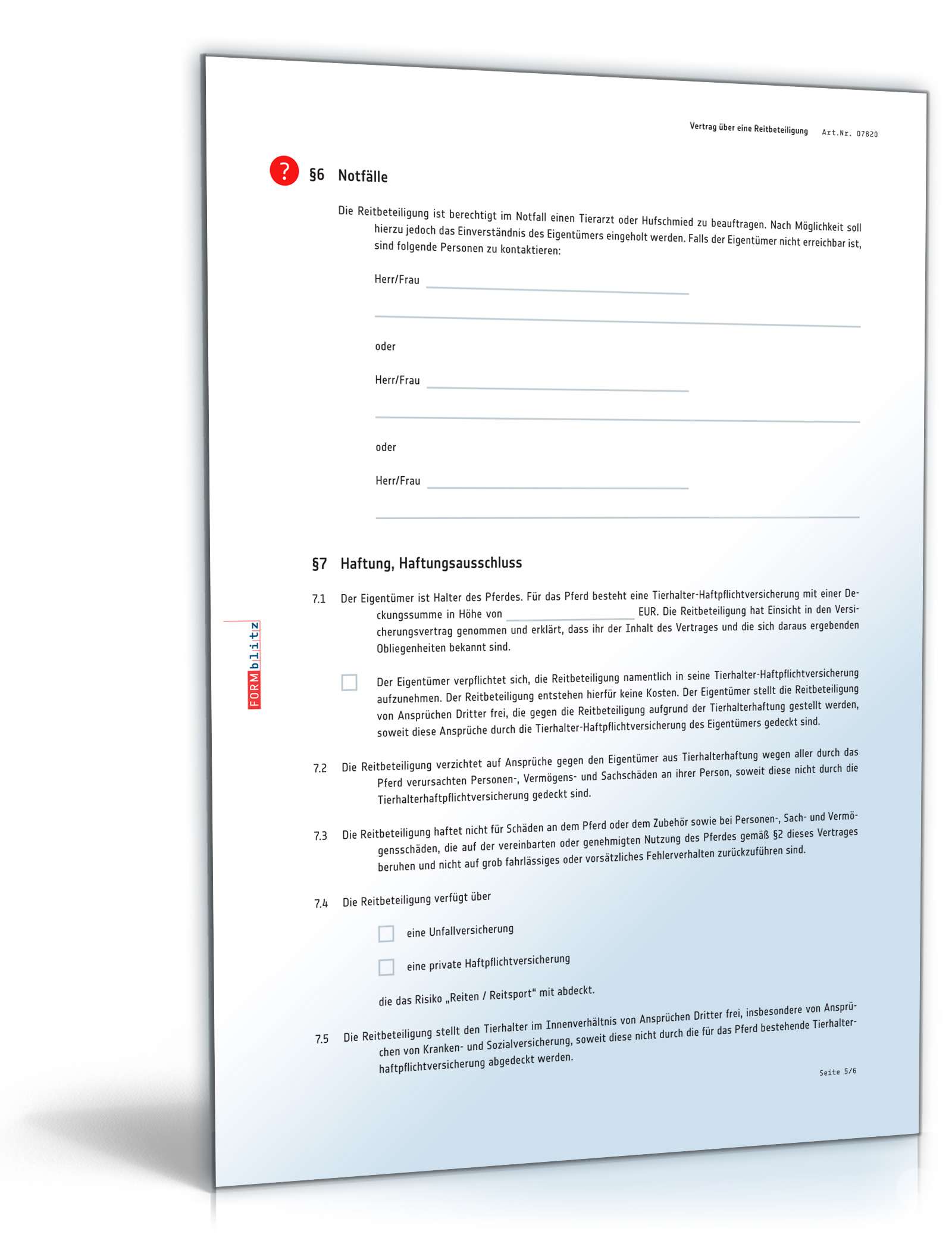 Vertrag Reitbeteiligung PDF. Seite: 5