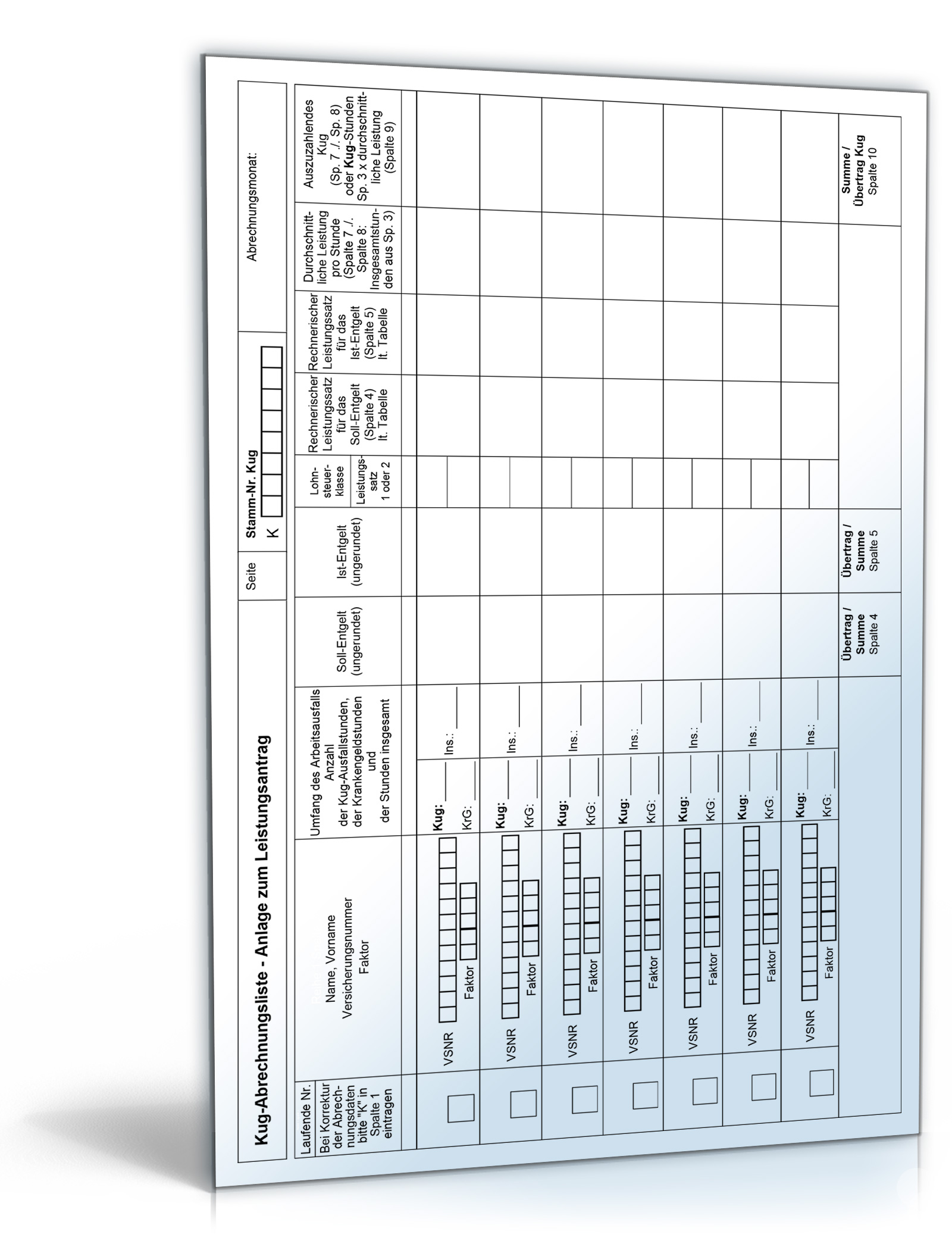Kurzarbeitergeld Abrechnungsliste PDF. Seite: 2