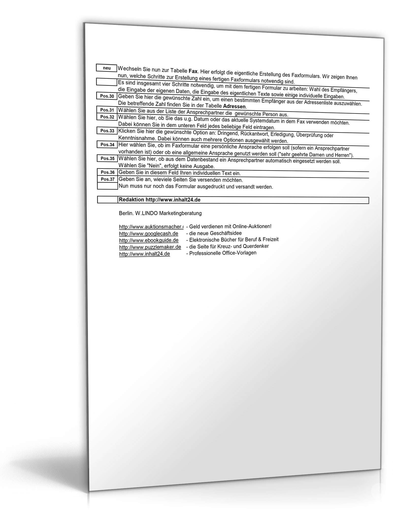 Die genial einfache Faxvorlage unter Excel Excel. Seite: 4