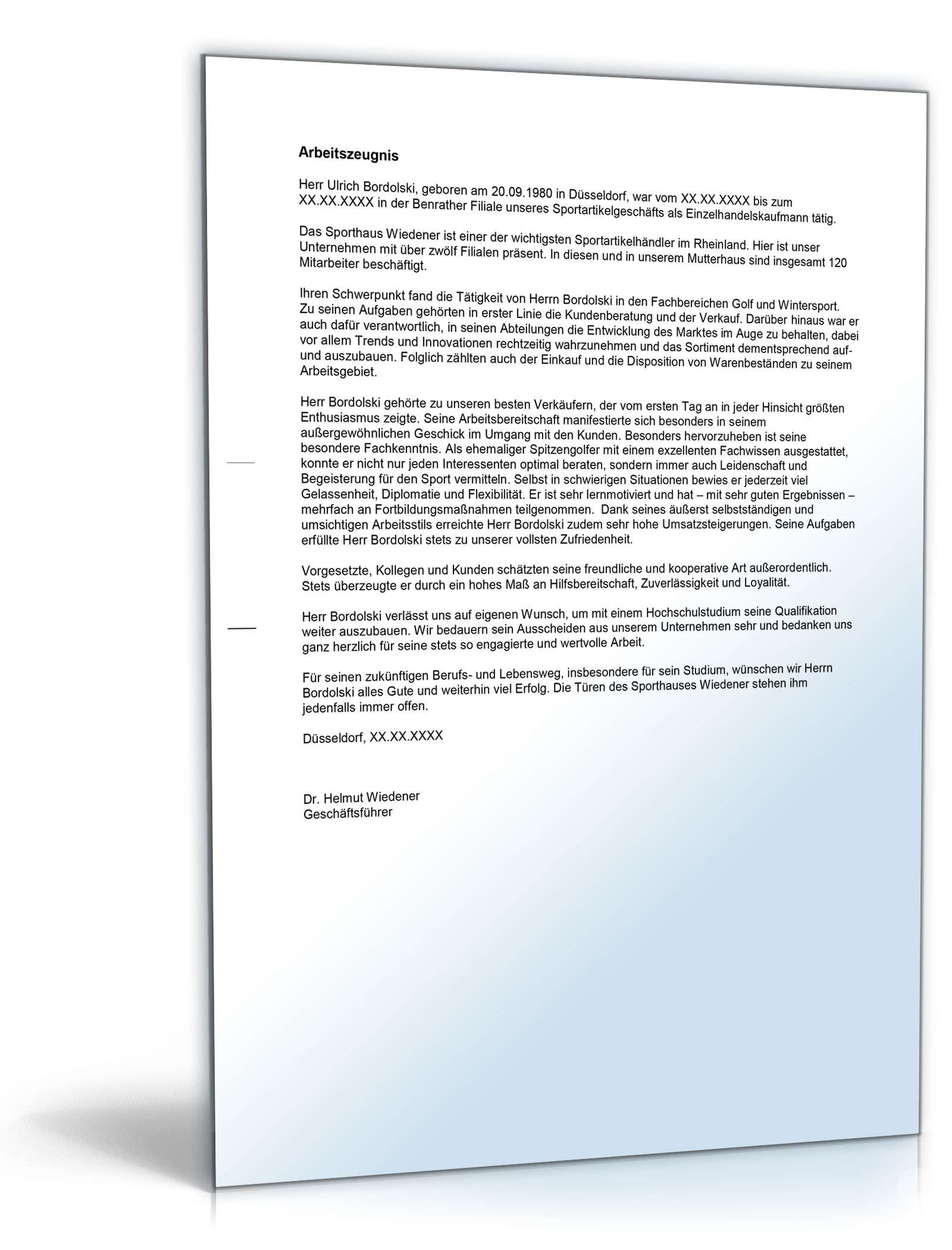 Arbeitszeugnis Einzelhandelskaufleute Excel. Seite: 2