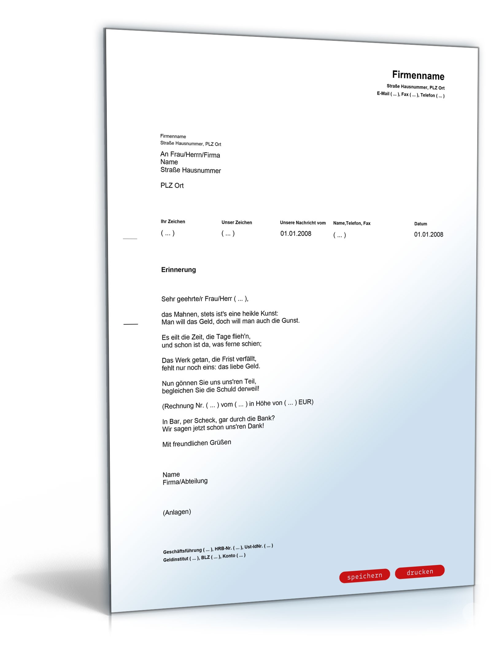 Zahlungserinnerung in Gedichtform  PDF