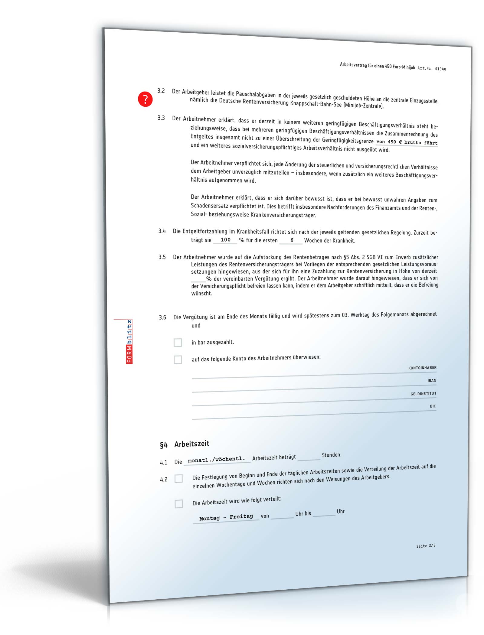 Arbeitsvertrag Minijob PDF. Seite: 2