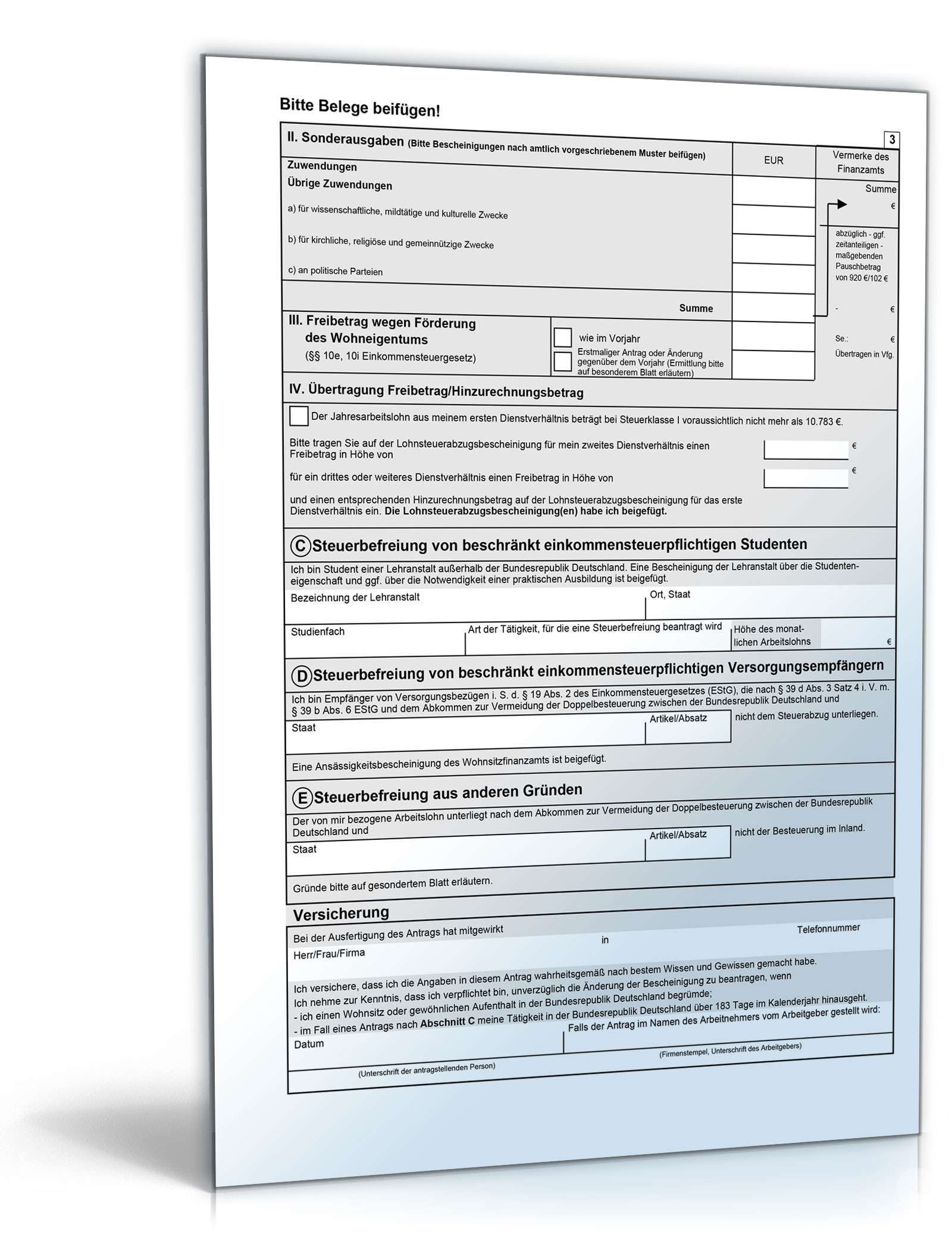 Bescheinigung für beschränkt einkommensteuerpflichtige Arbeitnehmer PDF. Seite: 3
