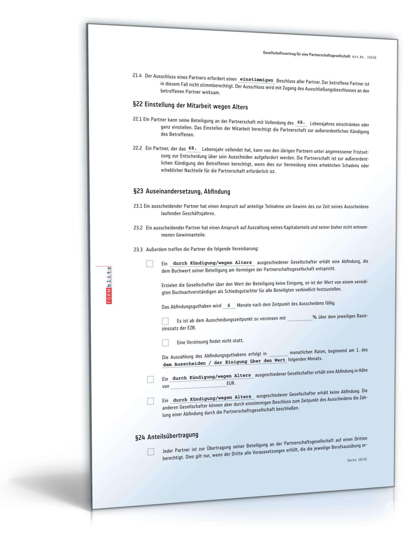 Gesellschaftsvertrag Partnerschaftsgesellschaft PDF. Seite: 10