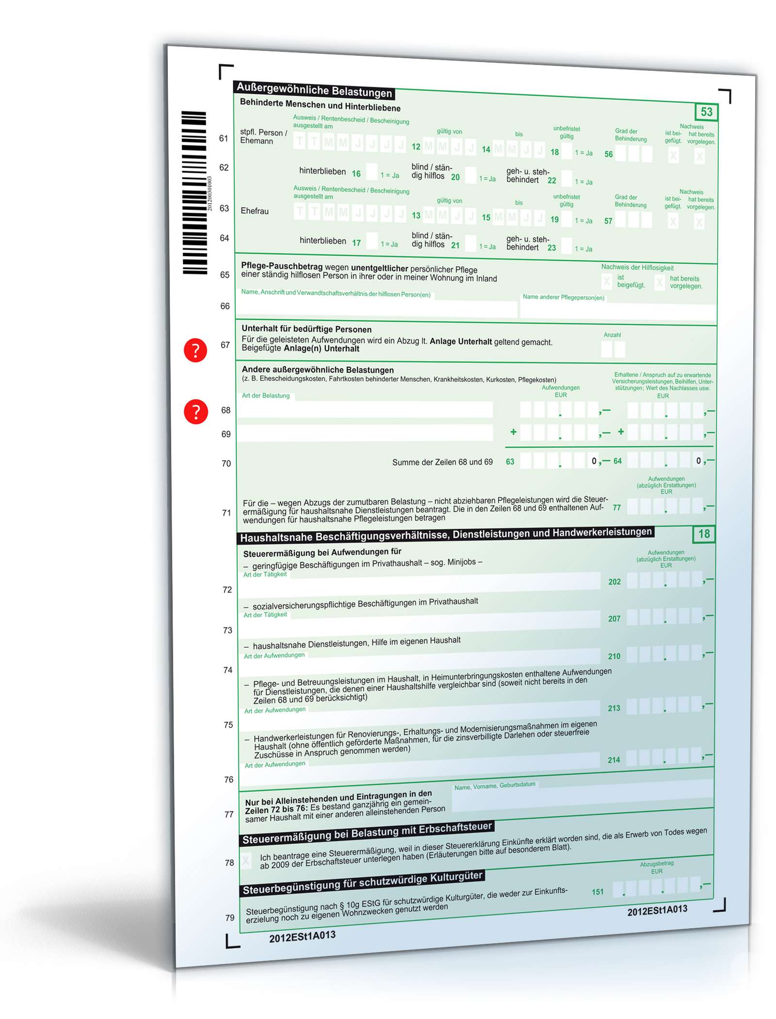 Einkommensteuererklärung 2012 - Mantelbogen PDF. Seite: 3