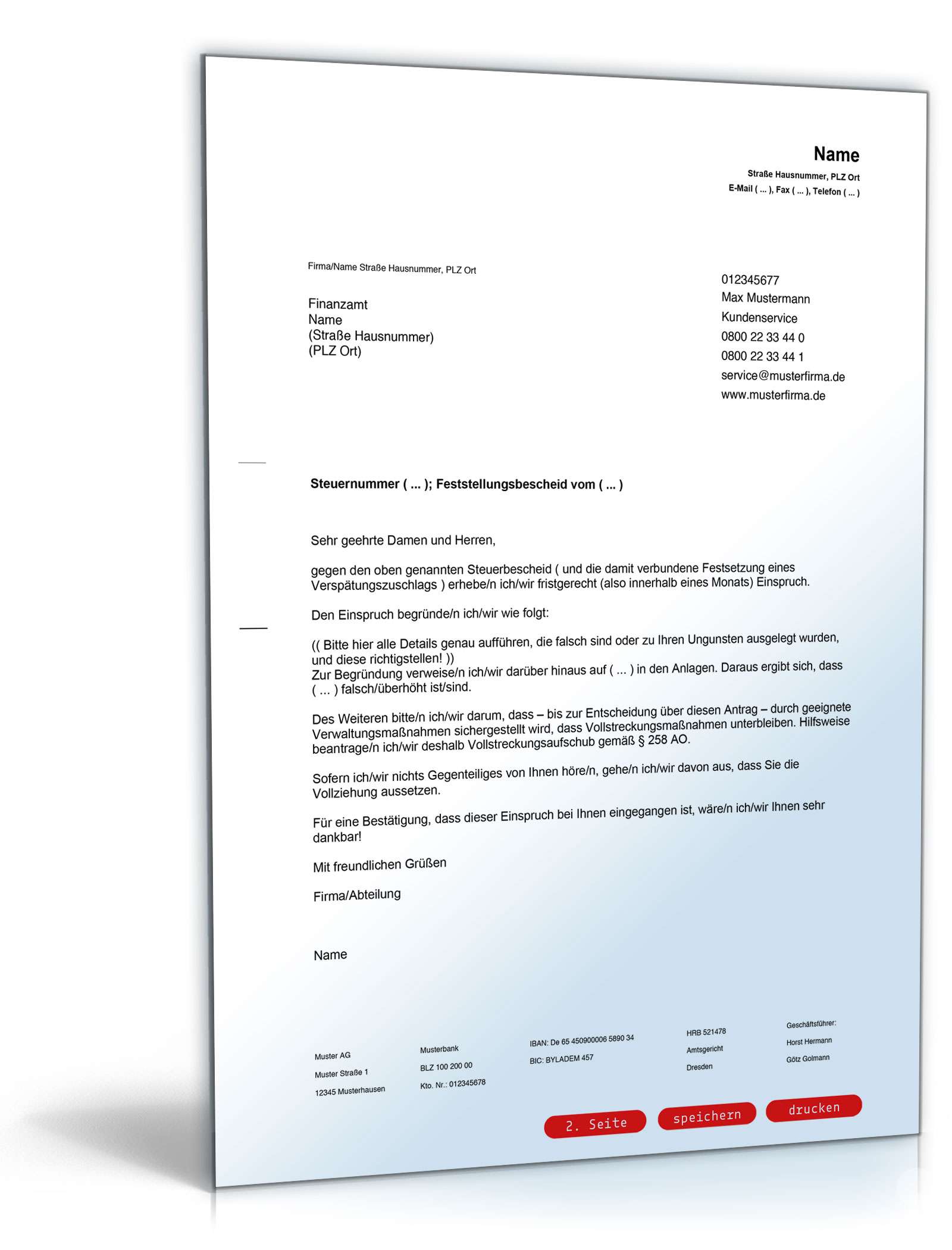 Einspruch gegen Steuerbescheid PDF