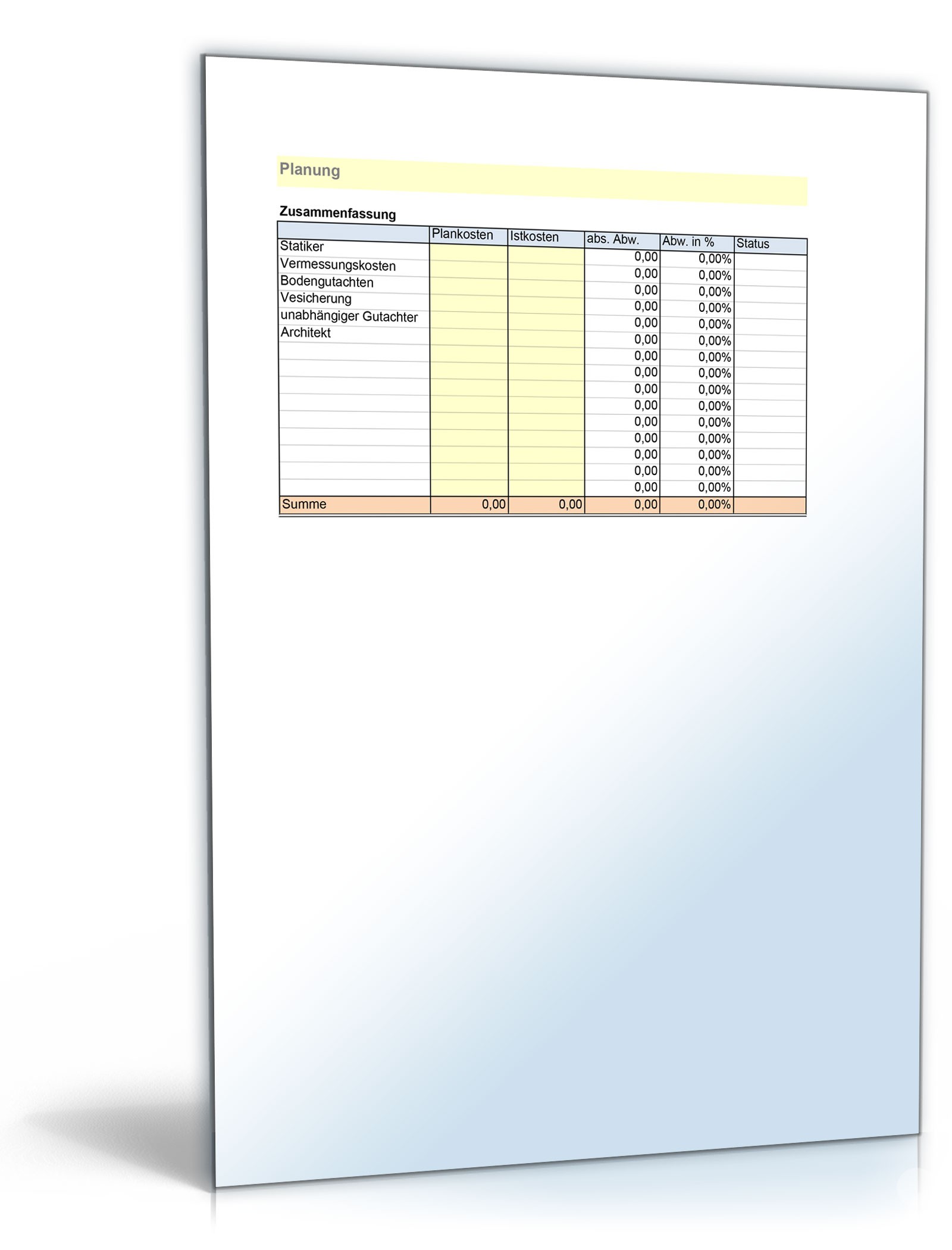 Baukostenrechner Excel. Seite: 2
