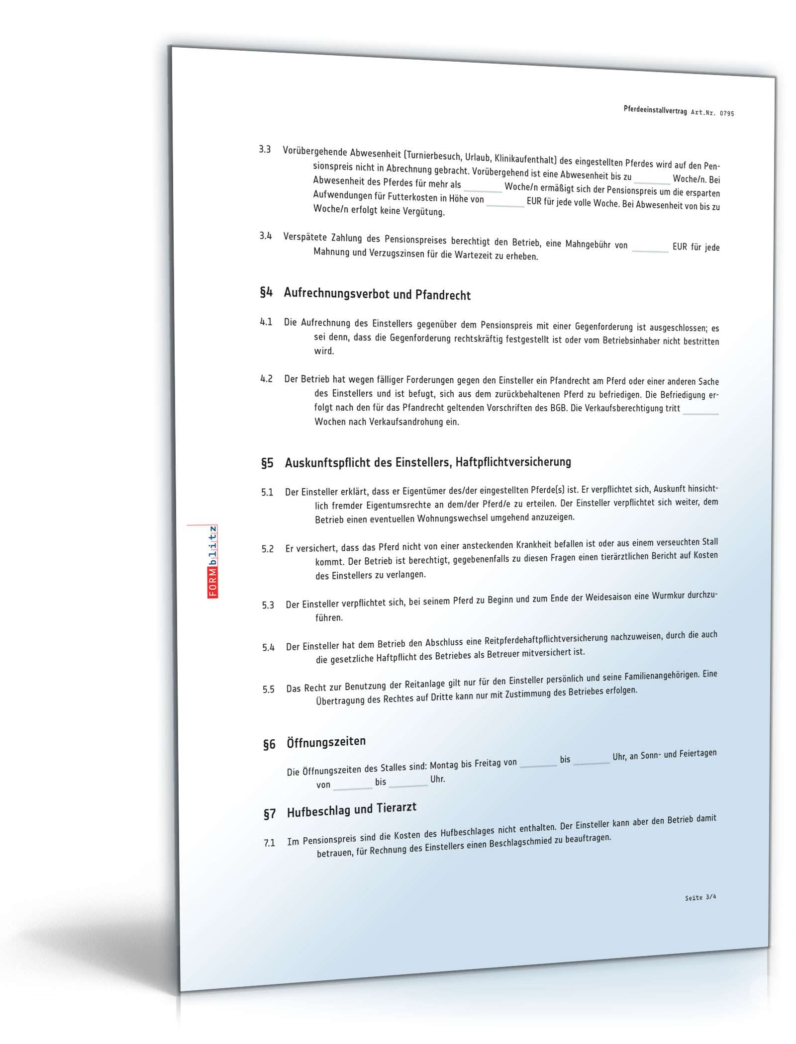 Einstellvertrag Pferd PDF. Seite: 3