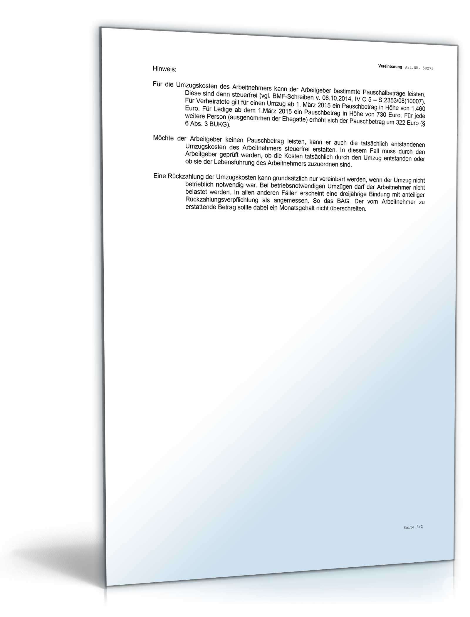 Vereinbarung über die Übernahme von Umzugskosten Word. Seite: 4