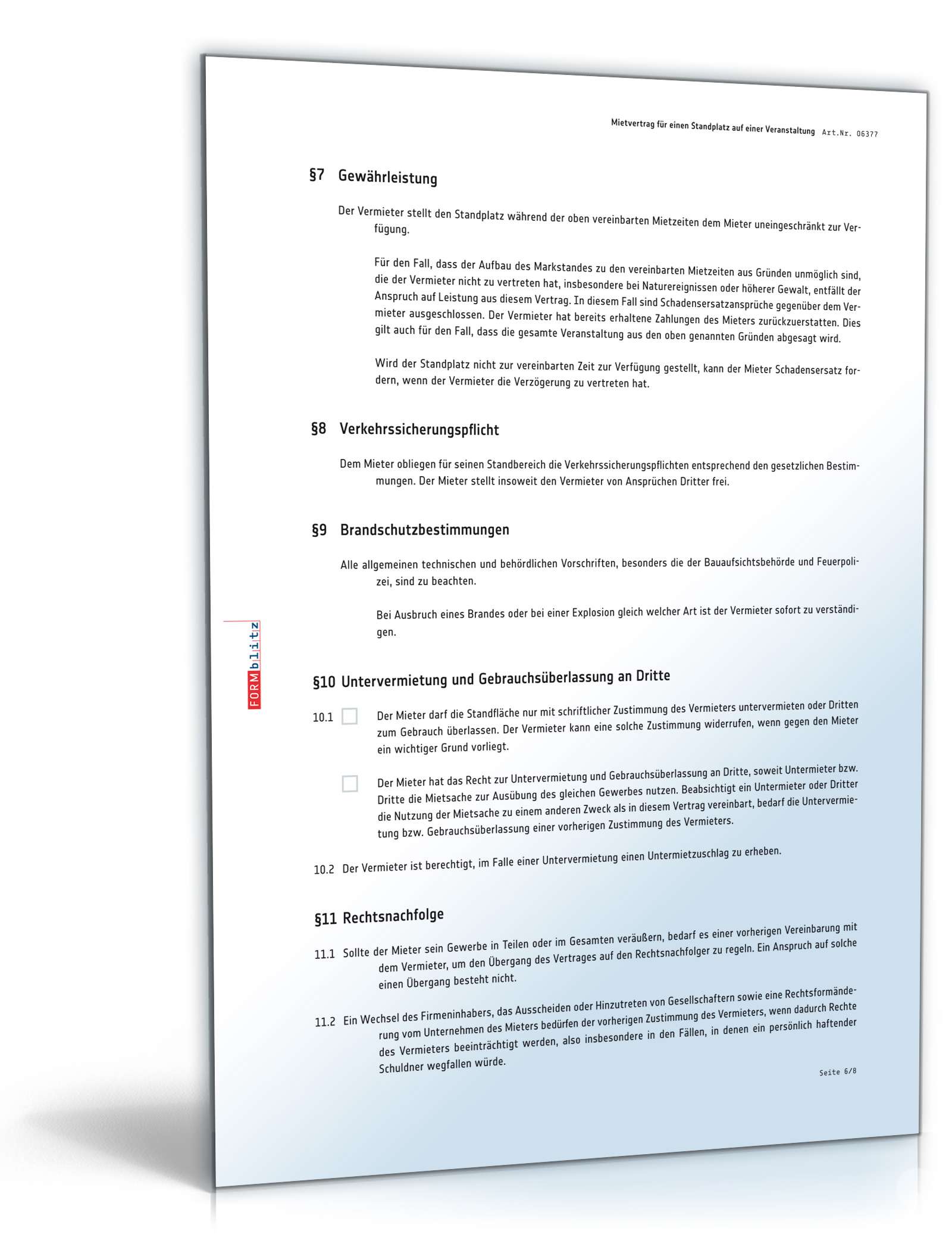 Mietvertrag Standplatz auf einer Veranstaltung PDF. Seite: 6