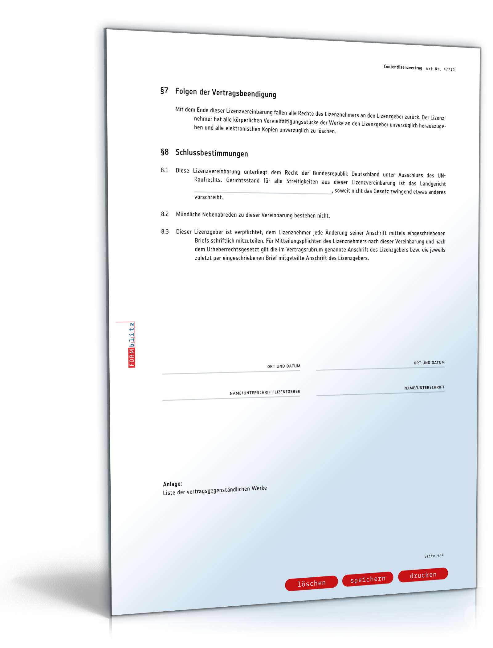Contentlizenzvertrag Internet PDF. Seite: 4