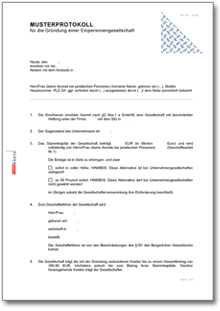 Musterprotokoll Einpersonengesellschaft Word