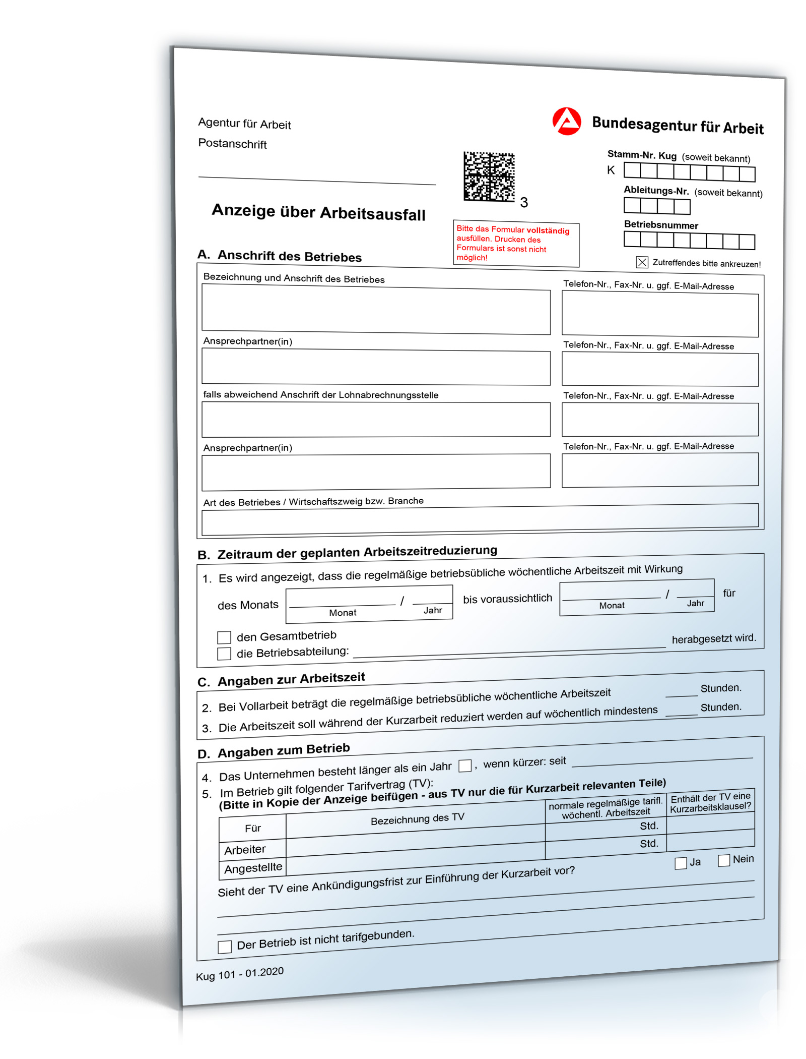 Antrag Kurzarbeitergeld PDF