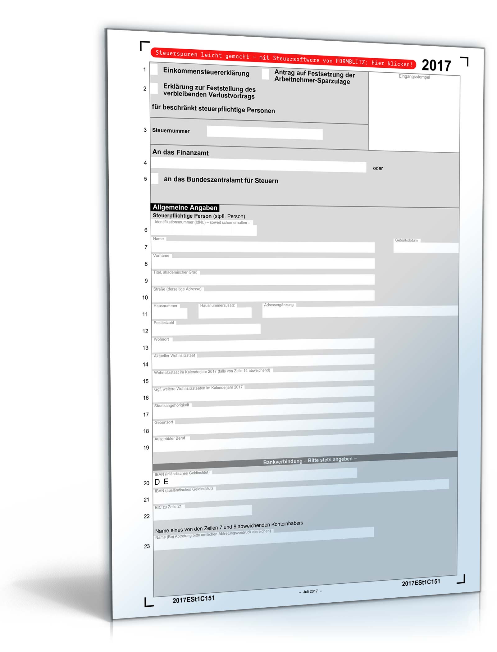 Einkommensteuererklärung beschränkt Steuerpflichtige 2017 PDF