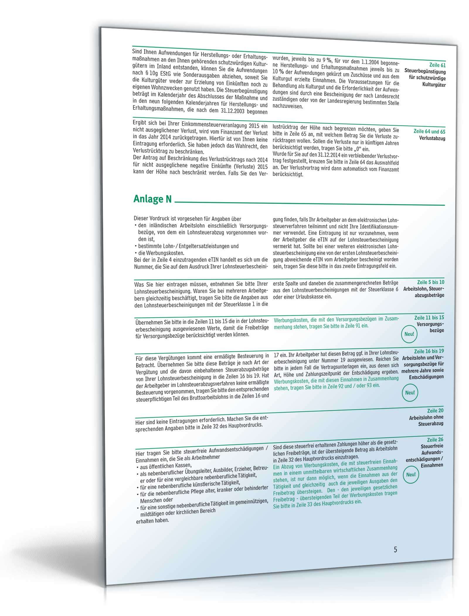 Anleitung zur Einkommensteuererklärung ESt1C 2015 PDF. Seite: 5