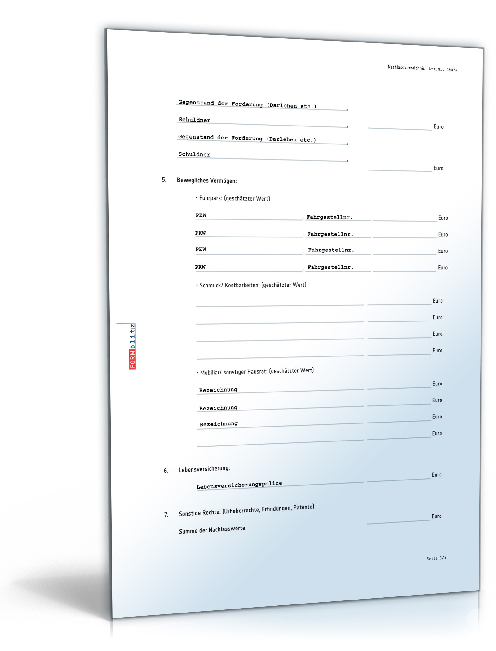 Nachlassverzeichnis Erbfall PDF. Seite: 3