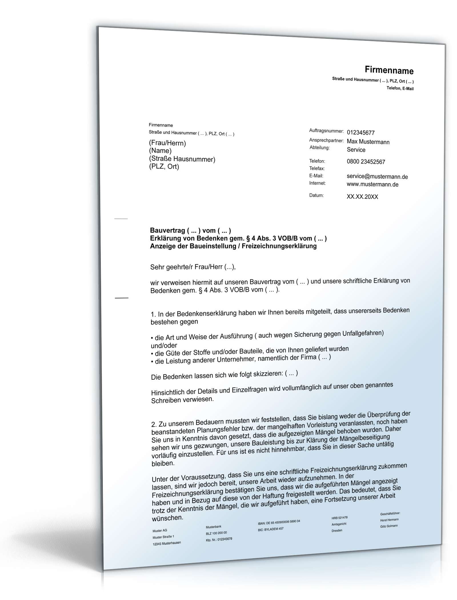 Baueinstellungsanzeige durch Bauunternehmer PDF