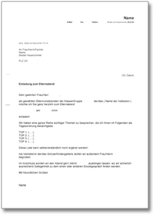 Einladung Elternabend Word