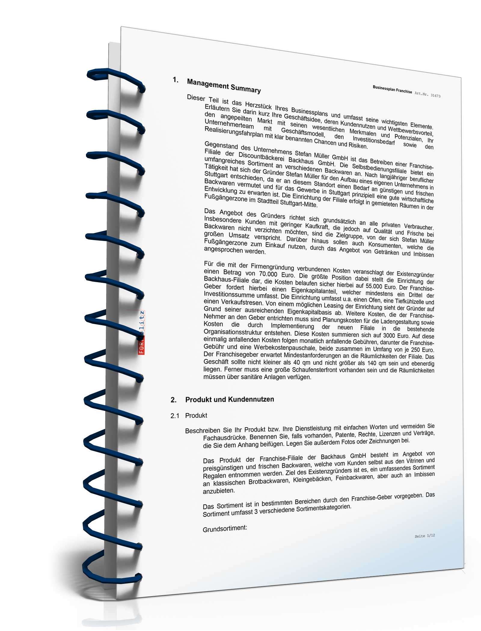 Businessplan Franchise (allgemein) Excel. Seite: 9