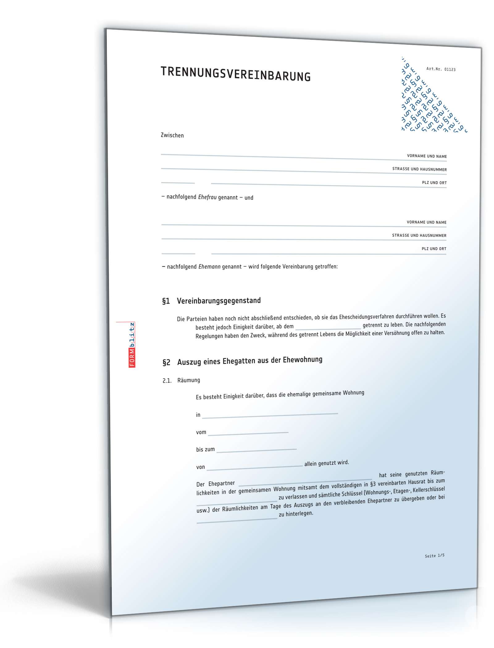 Trennungsvereinbarung Eheleute mit Kind PDF