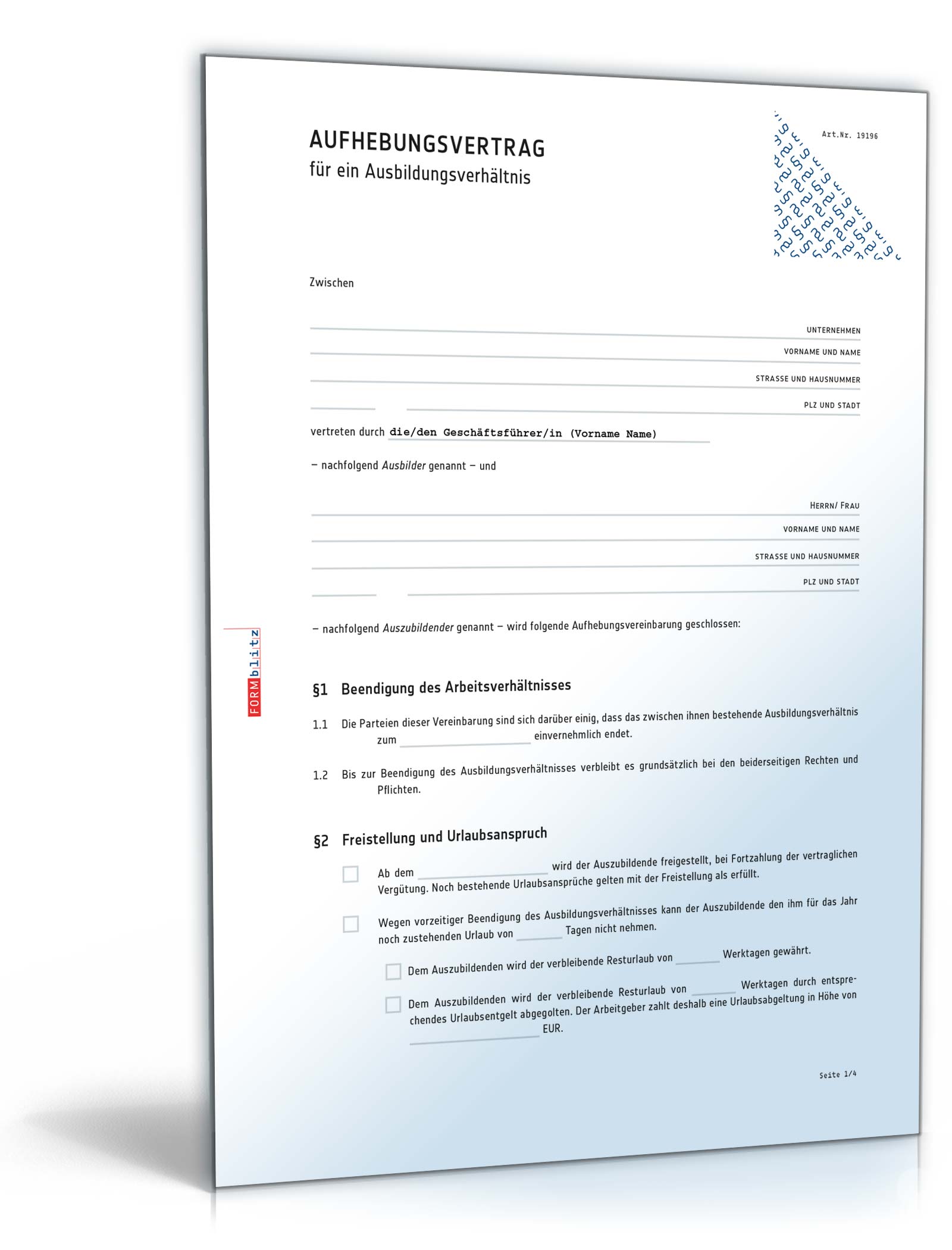 Aufhebungsvertrag Ausbildungsverhältnis PDF