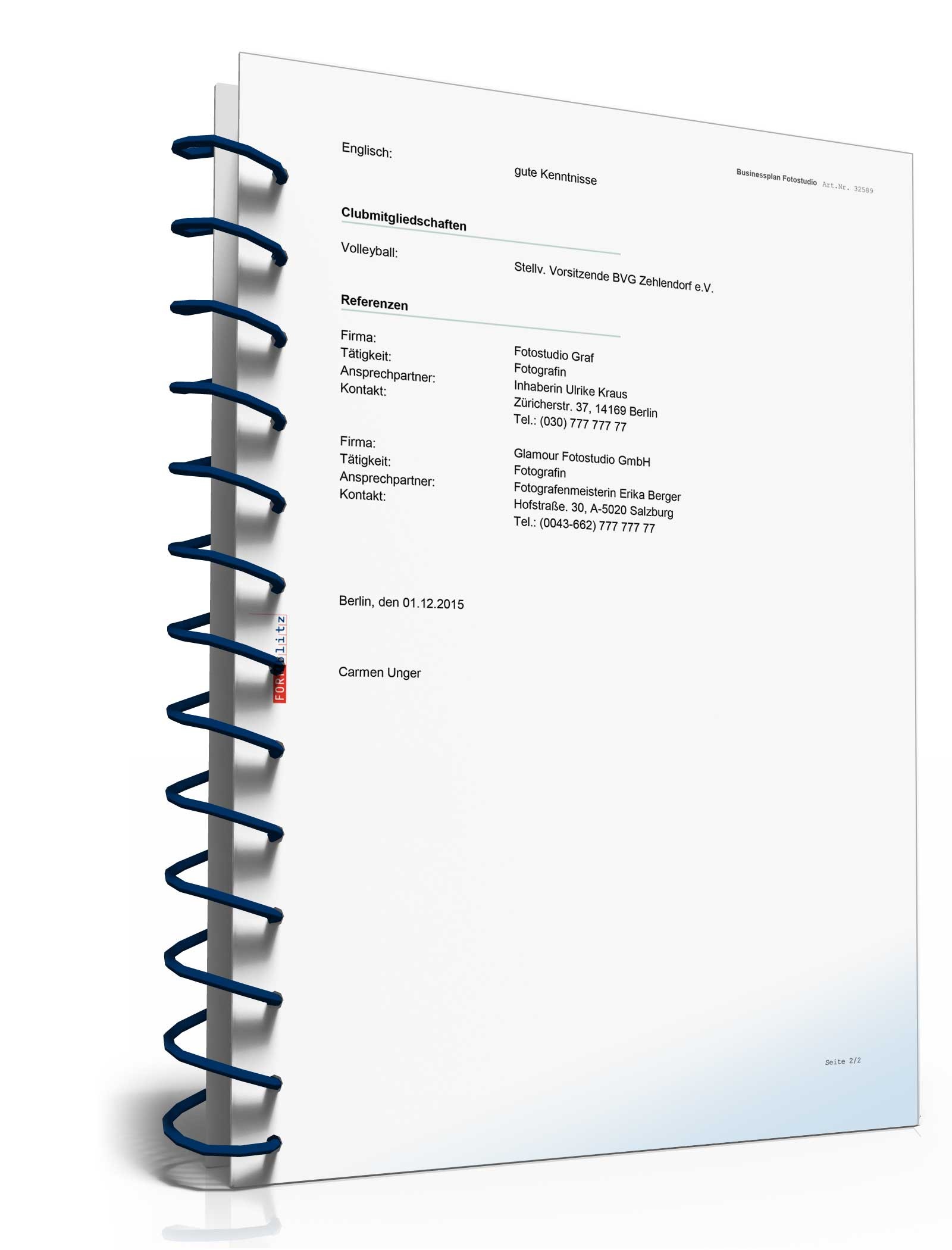 Businessplan Fotograf Excel. Seite: 17