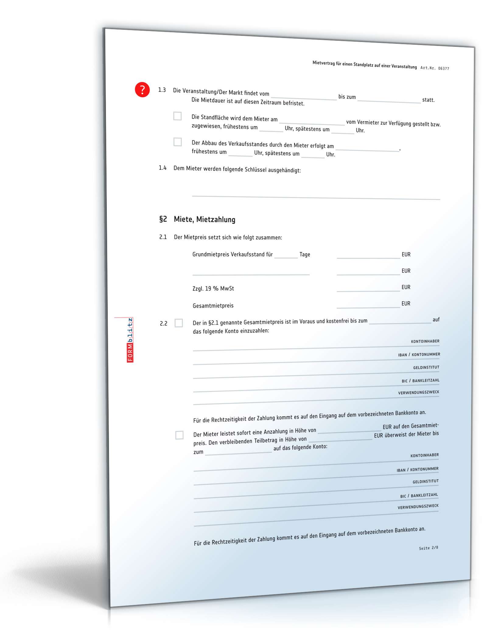 Mietvertrag Standplatz auf einer Veranstaltung PDF. Seite: 2