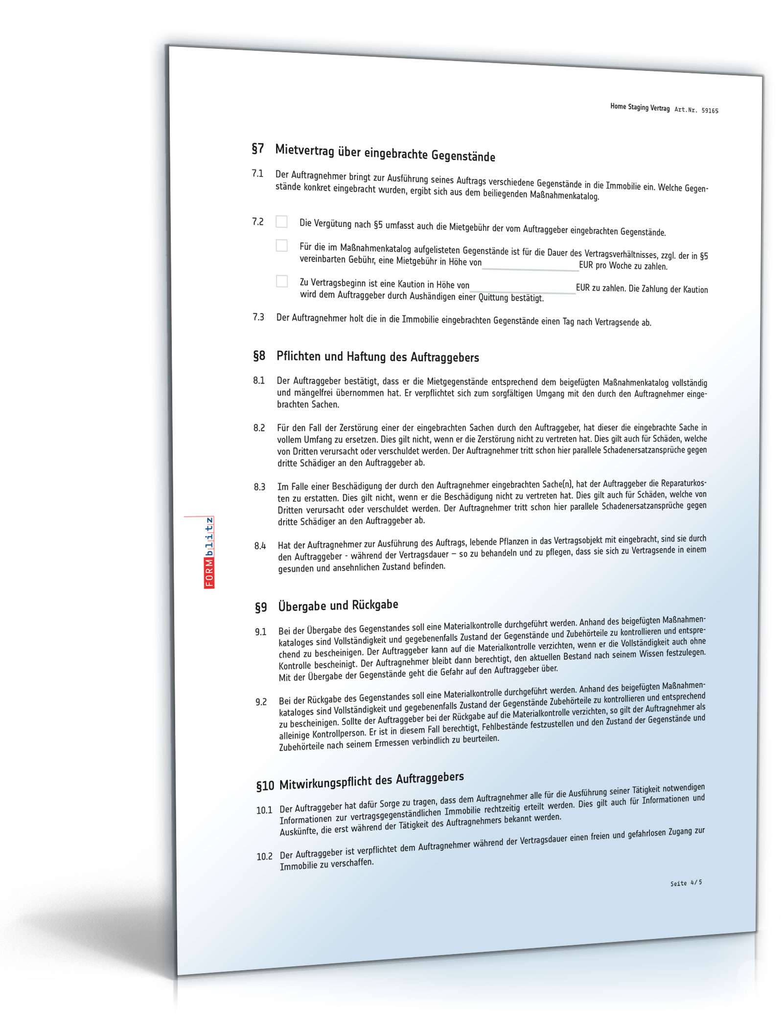 Home Staging Vertrag  Excel. Seite: 4