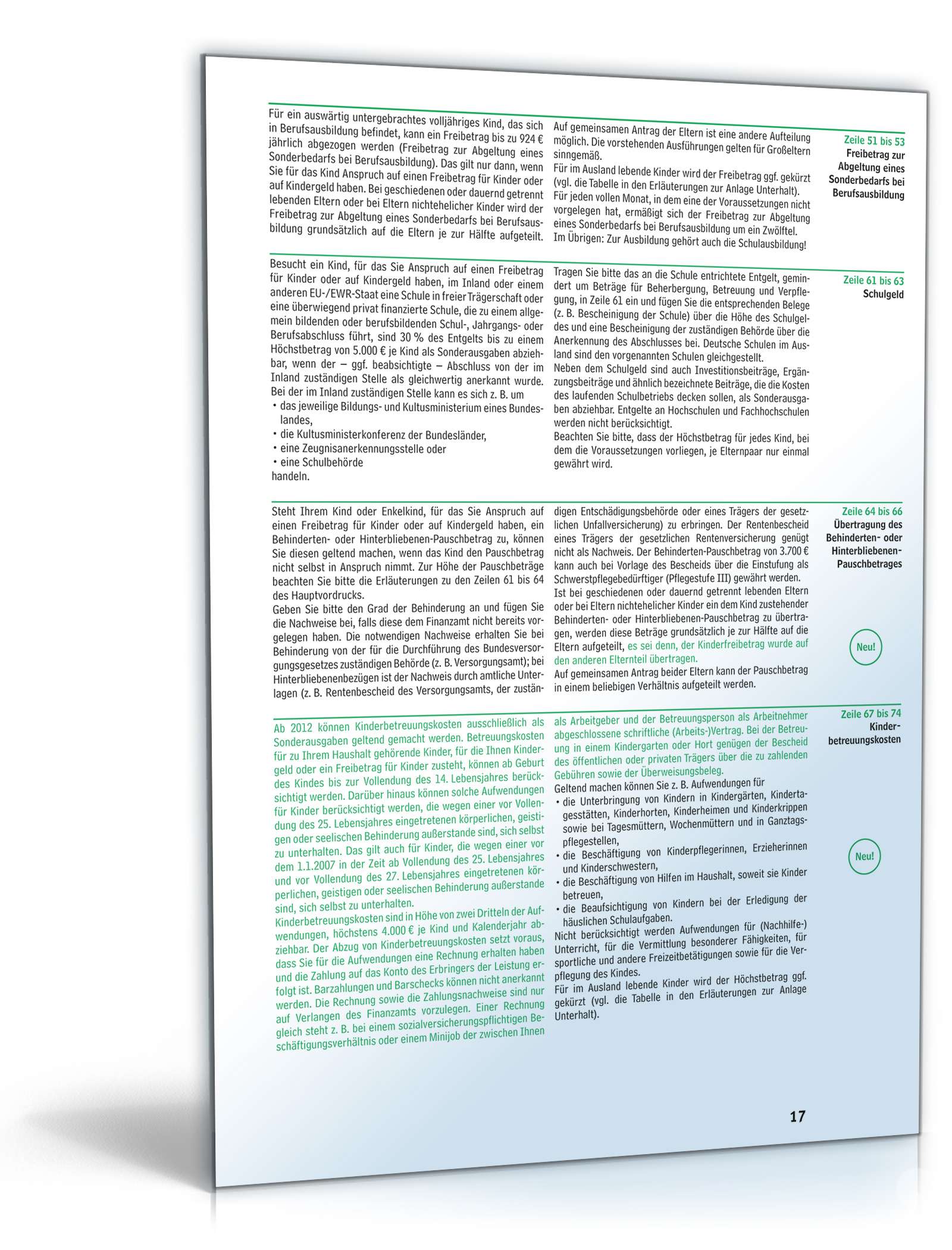 Anleitung zum ausfüllen der Einkommensteuererklärung 2012 PDF. Seite: 17