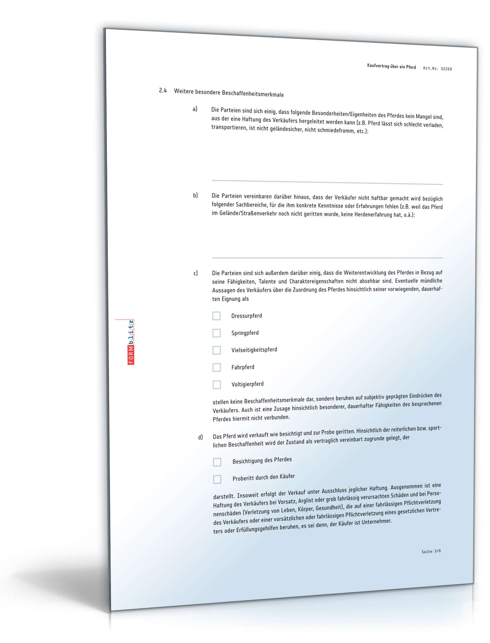 Kaufvertrag Pferd PDF. Seite: 3