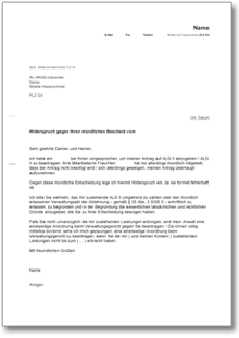 Widerspruch mündlicher Ablehnungsbescheid ALG II Word