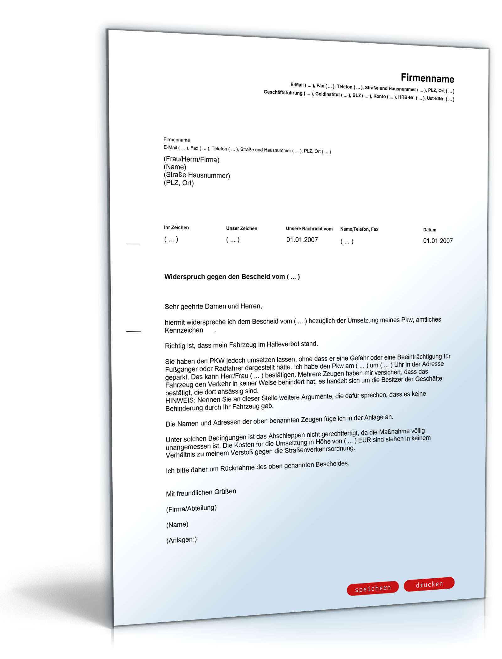 Widerspruch Abschleppen Pkw PDF