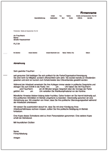 Abmahnung wegen unerlaubter politischer Betätigung Word