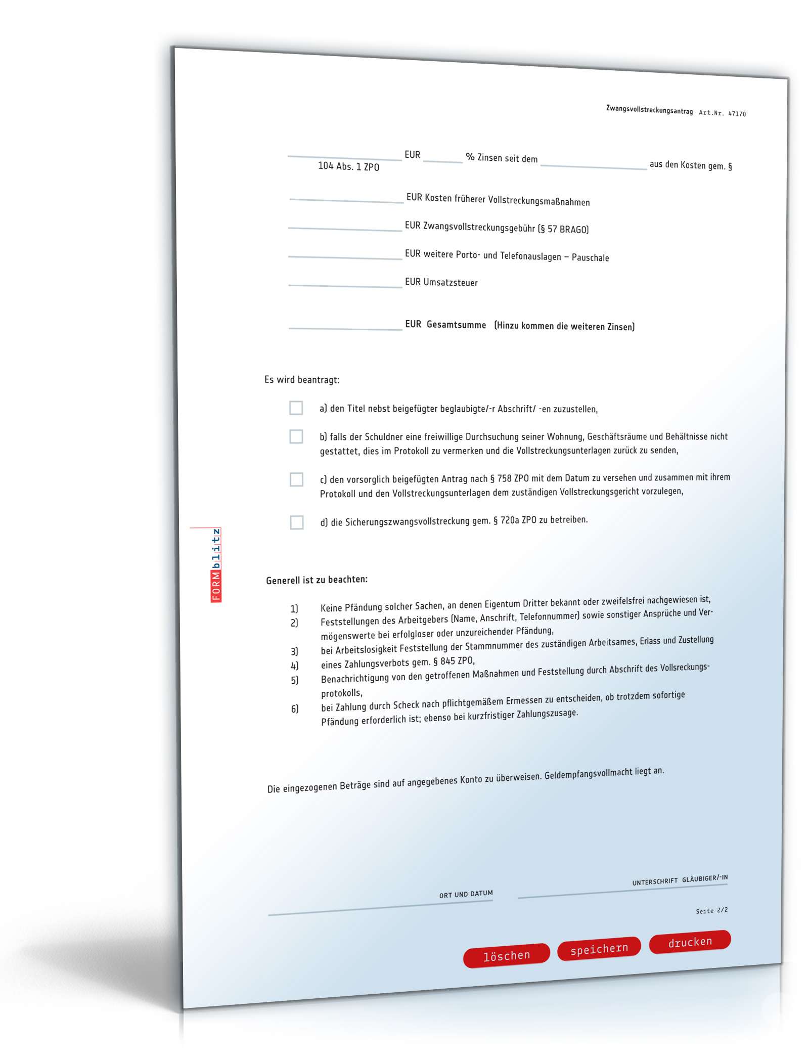 Zwangsvollstreckungsantrag PDF. Seite: 2