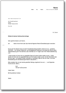 Widerruf eines Internet-Kaufvertrags (2-Wochen-Frist) Word