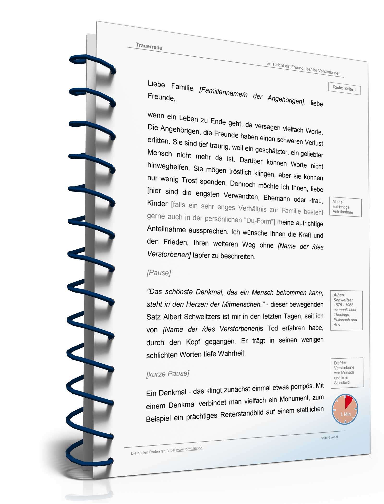 Trauerrede mit Leitmotiv: Denkmal in den Herzen der Mitmenschen Excel. Seite: 5