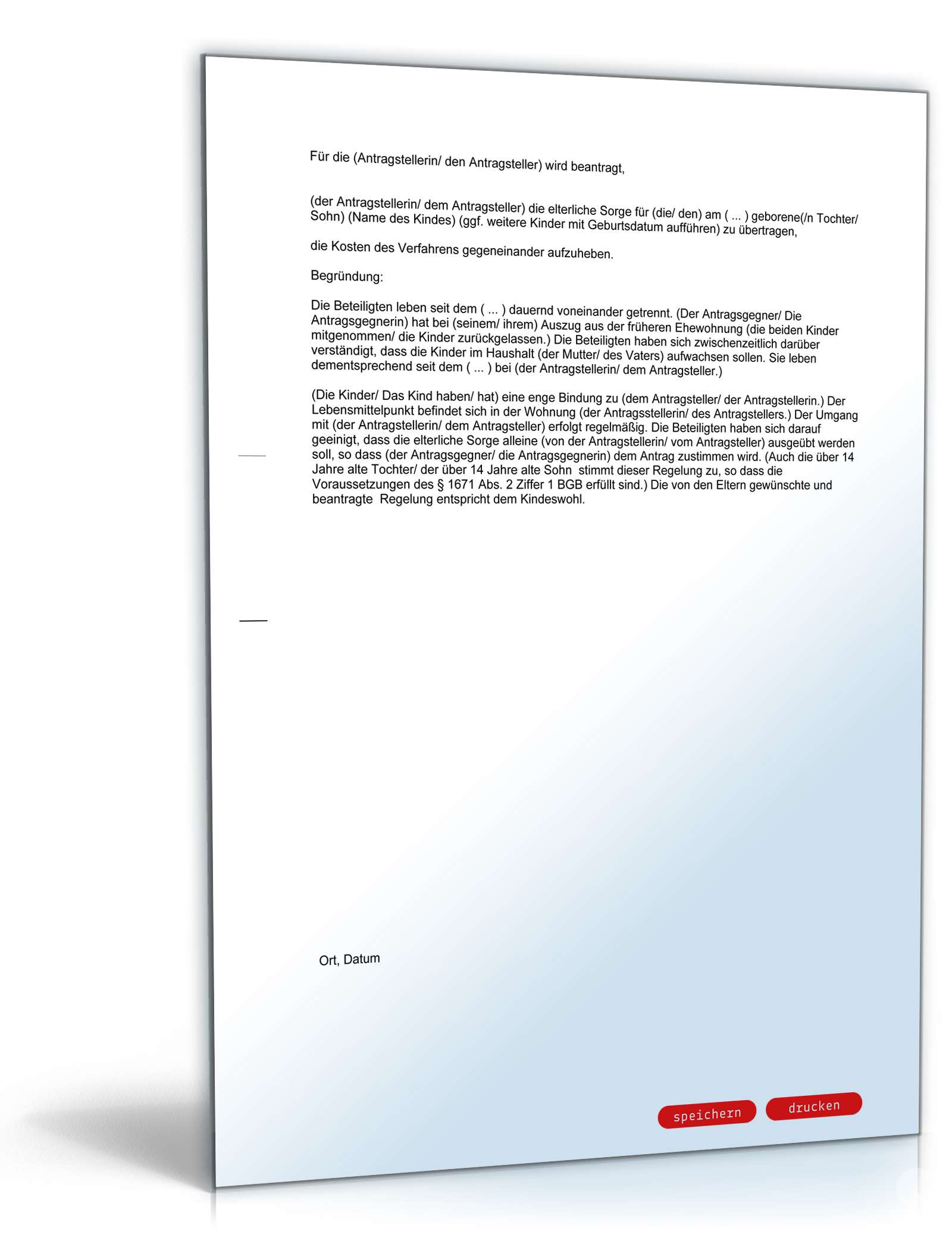 Antrag auf Übertragung des alleinigen Sorgerechts (einvernehmlich) PDF. Seite: 2