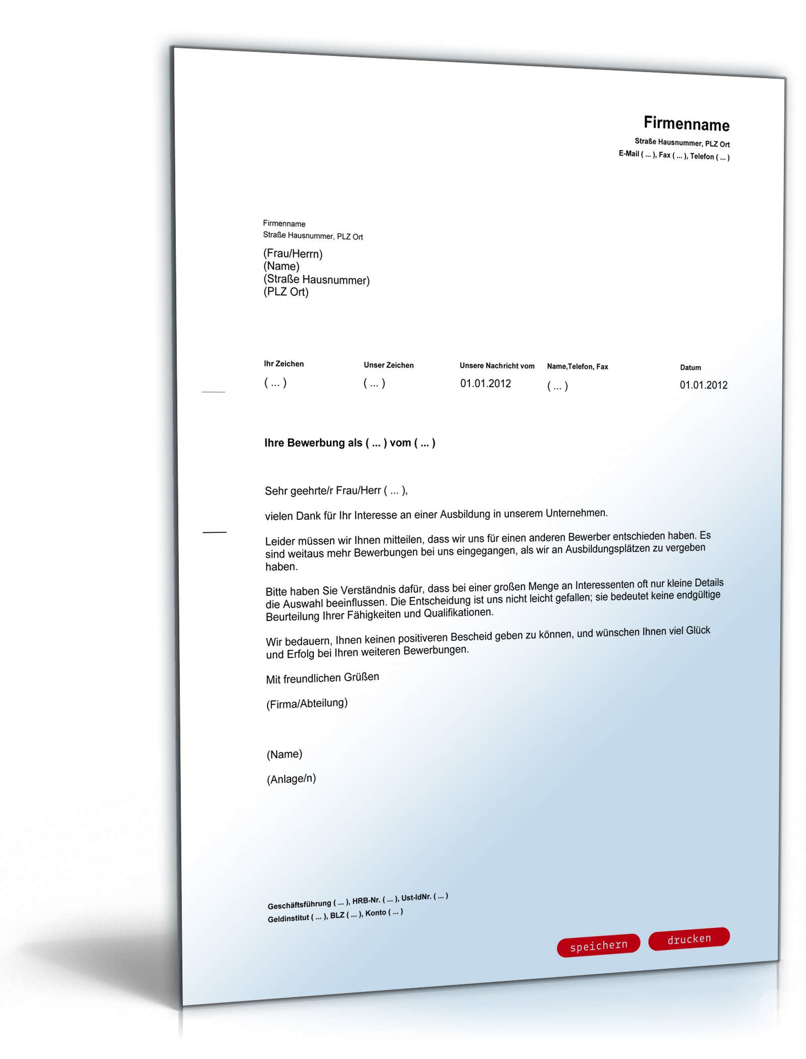 Absage Bewerber Ausbildungsplatz PDF