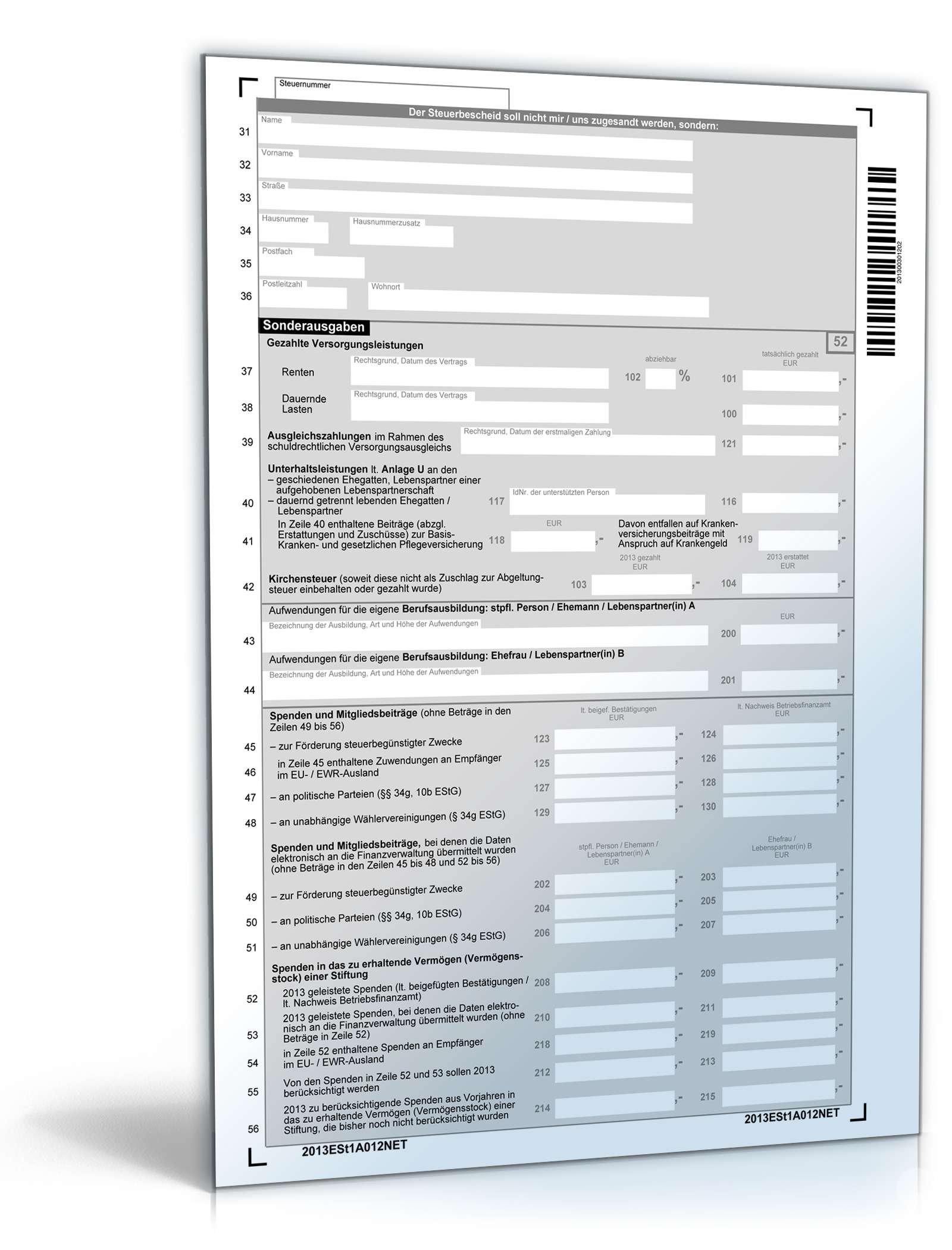 Mantelbogen Einkommensteuererklärung 2013 PDF. Seite: 2